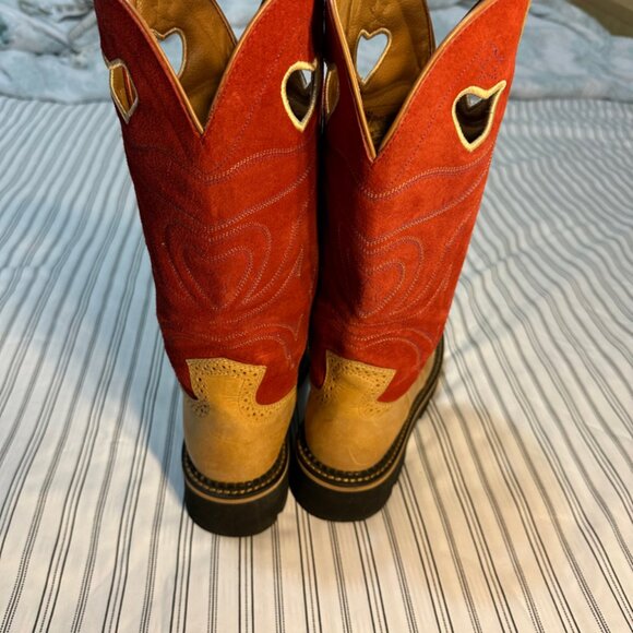 Ariat Cowgirl Boots Size 7 B Leather Red with Heart Shaped Holes - Picture 3 of 10